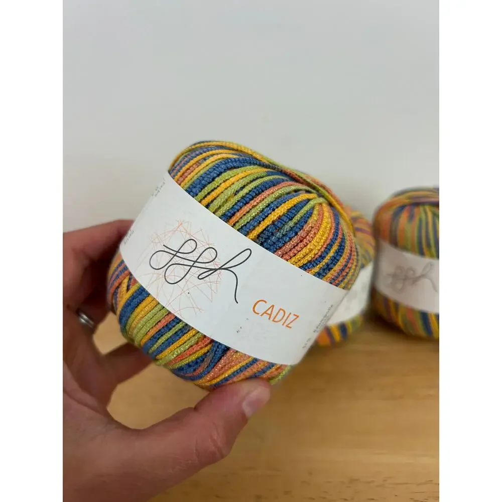FFH Cadiz Multicolor Cotton Acrylic Viscose Yarn 3 Skeins Rainbow Stripe Blend